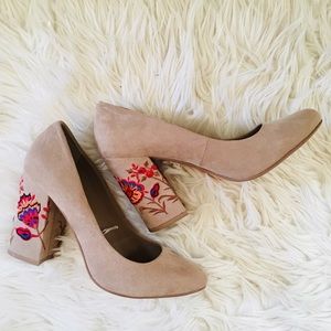 Embroidered chunky heels